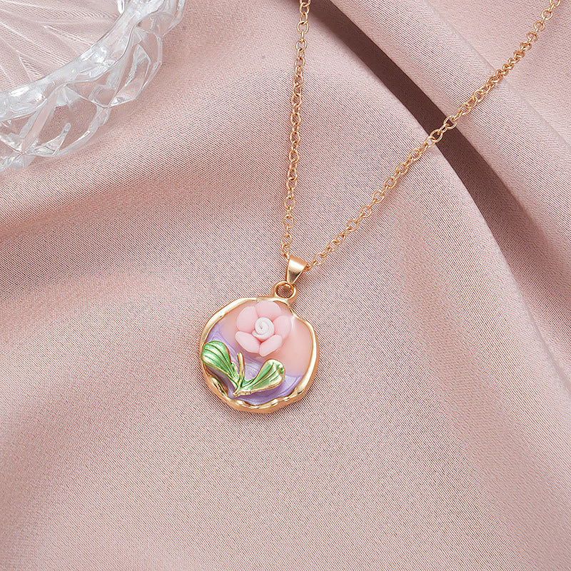 Wholesale Rose oil painting colored pearls colored necklace clavicle chain